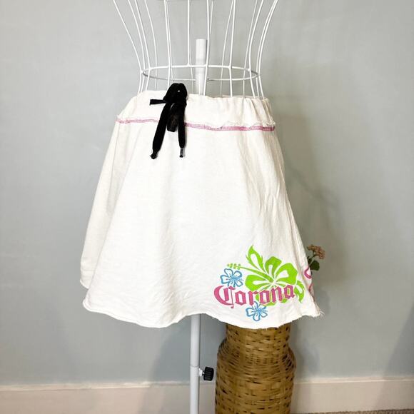 Vintage y2k corona low rise white limited edition surfy mini terry cloth skirt - Picture 1 of 7